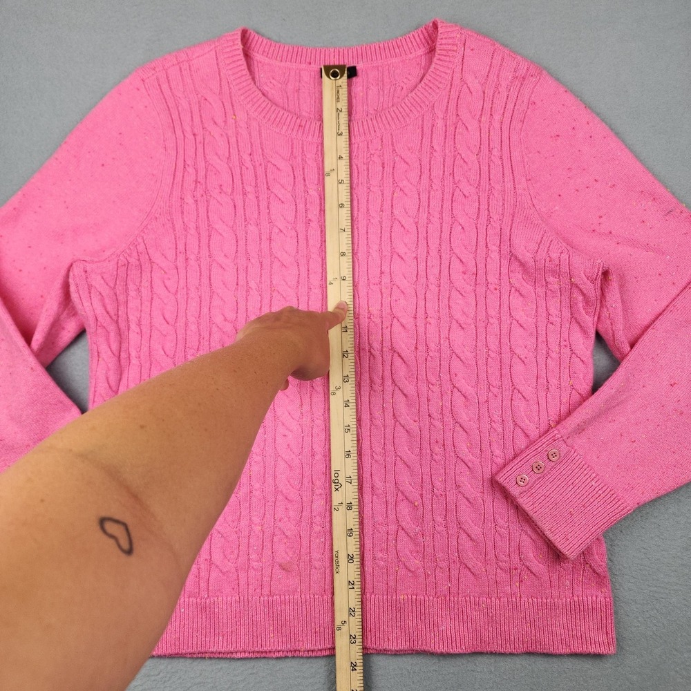 Talbots Sweater Womens XL Pink Confetti Cable Knit Crewneck Button Cuff Pullover - Picture 9 of 11